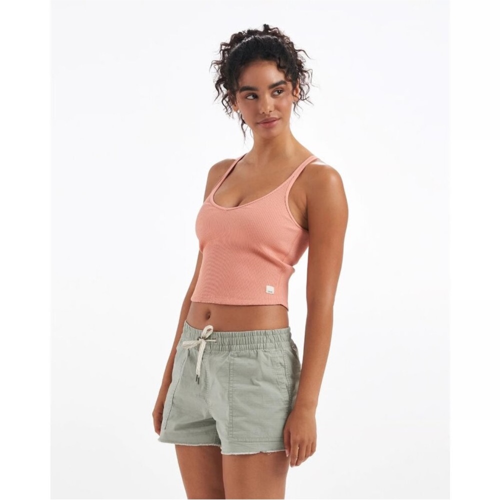 Vuori Ribbed Crop Tank Top Criss Cross Strappy Pink